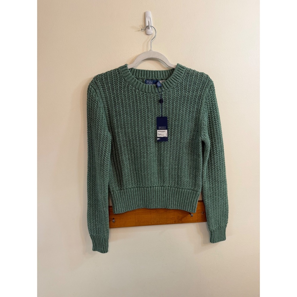 Polo Ralph Lauren Fairway Green Marl Knit Sweater XXS TTP Cotton Linen Silk NWT
